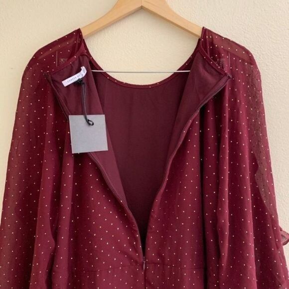 Cooper St Chiffon Dress Sz 22 Texture Dot & Ruffle Red White Asymmetrical - Picture 7 of 11